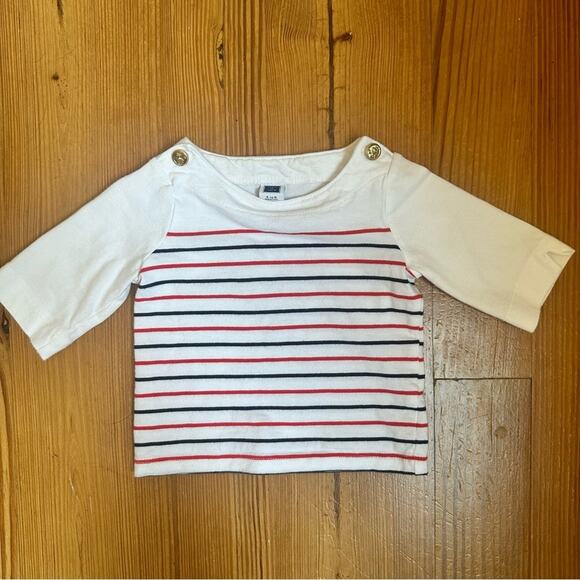 Janie and Jack red blue striped 3/4 sleeve nautical button shirt SIZE 3/6M - Picture 3 of 4